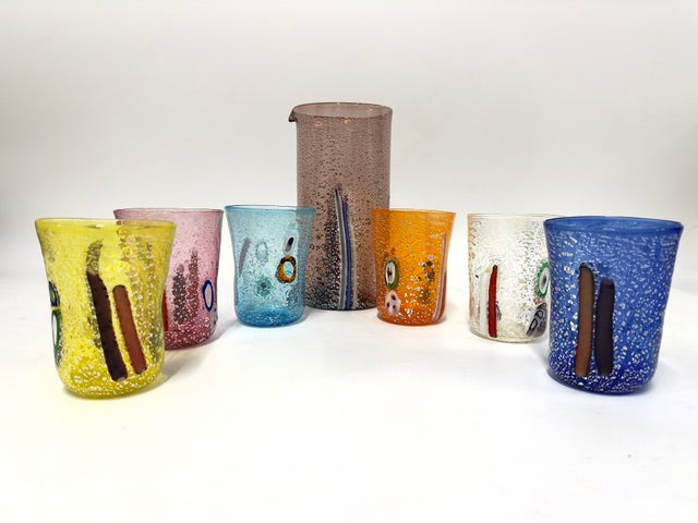 Set of 6 mixed colors Murrine glasses and 1 Jug